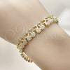 Oro Laminado Tennis Bracelet, Gold Filled Style Cherry Design, with White Micro Pave, Polished, Golden Finish, 03.284.0060.07