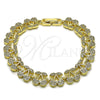 Oro Laminado Tennis Bracelet, Gold Filled Style Cherry Design, with White Micro Pave, Polished, Golden Finish, 03.284.0060.07
