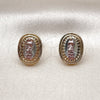 Oro Laminado Stud Earring, Gold Filled Style Guadalupe Design, Polished, Tricolor, 02.196.0216