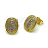 Oro Laminado Stud Earring, Gold Filled Style Guadalupe Design, Polished, Tricolor, 02.196.0216