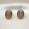 Oro Laminado Stud Earring, Gold Filled Style Guadalupe Design, Polished, Tricolor, 02.196.0216