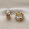 Oro Laminado Huggie Hoop, Gold Filled Style Heart Design, Diamond Cutting Finish, Tricolor, 02.196.0218.14