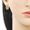 Oro Laminado Huggie Hoop, Gold Filled Style Filigree Design, Polished, Tricolor, 02.196.0225.15