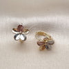 Oro Laminado Huggie Hoop, Gold Filled Style Flower Design, Polished, Tricolor, 02.196.0228.14