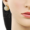 Oro Laminado Huggie Hoop, Gold Filled Style Ball Design, Diamond Cutting Finish, Golden Finish, 02.195.0358.15