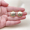 Oro Laminado Stud Earring, Gold Filled Style Diamond Cutting Finish, Golden Finish, 02.163.0387