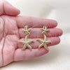 Oro Laminado Stud Earring, Gold Filled Style Star Design, Diamond Cutting Finish, Golden Finish, 02.163.0389