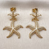 Oro Laminado Stud Earring, Gold Filled Style Star Design, Diamond Cutting Finish, Golden Finish, 02.163.0389