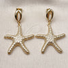 Oro Laminado Dangle Earring, Gold Filled Style Shell and Star Design, Diamond Cutting Finish, Golden Finish, 02.163.0390