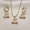 Oro Laminado Earring and Pendant Adult Set, Gold Filled Style Cherry Design, with Ruby Micro Pave, Polished, Golden Finish, 10.282.0006