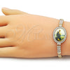 Oro Laminado Fancy Bracelet, Gold Filled Style San Judas and Baguette Design, with White Cubic Zirconia, Polished, Golden Finish, 03.283.0477.07 (21 MM Thickness, 7 Inches Length)