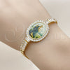 Oro Laminado Fancy Bracelet, Gold Filled Style San Judas and Baguette Design, with White Cubic Zirconia, Polished, Golden Finish, 03.283.0477.07 (21 MM Thickness, 7 Inches Length)