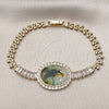 Oro Laminado Fancy Bracelet, Gold Filled Style San Judas and Baguette Design, with White Cubic Zirconia, Polished, Golden Finish, 03.283.0477.07 (21 MM Thickness, 7 Inches Length)