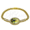 Oro Laminado Fancy Bracelet, Gold Filled Style San Judas and Baguette Design, with White Cubic Zirconia, Polished, Golden Finish, 03.283.0477.07 (21 MM Thickness, 7 Inches Length)