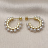 Oro Laminado Small Hoop, Gold Filled Style Ball Design, with Ivory Pearl, Polished, Golden Finish, 02.341.0243.25