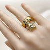 Stainless Steel Multi Stone Ring, Star and Shell Design, with White Micro Pave, Polished, Golden Finish, 01.341.0164 (One size fits all)