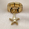 Stainless Steel Multi Stone Ring, Star and Shell Design, with White Micro Pave, Polished, Golden Finish, 01.341.0164 (One size fits all)