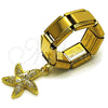 Stainless Steel Multi Stone Ring, Star and Shell Design, with White Micro Pave, Polished, Golden Finish, 01.341.0164 (One size fits all)