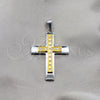 Stainless Steel Religious Pendant, Cross Design, with White Cubic Zirconia, Polished, Steel Finish, 05.63.1211