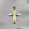 Stainless Steel Religious Pendant, Cross Design, with White Cubic Zirconia, Polished, Steel Finish, 05.63.1211