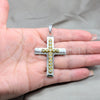 Stainless Steel Religious Pendant, Cross Design, with White Crystal, Polished, Steel Finish, 05.63.1213