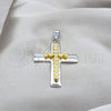 Stainless Steel Religious Pendant, Cross Design, with White Crystal, Polished, Steel Finish, 05.63.1213