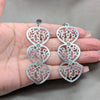 Stainless Steel Long Earring, Heart Design, with White Crystal, Polished, Steel Finish, 02.63.2784
