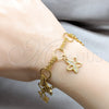 Stainless Steel Fancy Bracelet, Flower Design, with White Crystal, Polished, Golden Finish, 03.63.22114.08 (06 MM Thickness, 8 Inches Length)