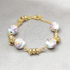 Stainless Steel Fancy Bracelet, Ball and Flower Design, Polished, Golden Finish, 03.63.22117.08