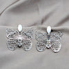 Stainless Steel Long Earring, Butterfly Design, with White Crystal, Polished, Steel Finish, 02.63.2812