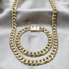 Stainless Steel Necklace and Bracelet, Miami Cuban Design, Polished, Golden Finish, 06.63.0301.30
