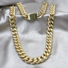 Stainless Steel Necklace and Bracelet, Miami Cuban Design, Polished, Golden Finish, 06.63.0307.29