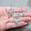 Stainless Steel Earring and Pendant Adult Set, Heart Design, Polished, Steel Finish, 10.63.0609