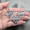 Stainless Steel Earring and Pendant Adult Set, Heart and Love Design, Polished, Steel Finish, 10.63.0611