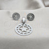 Stainless Steel Earring and Pendant Adult Set, Star Design, White Polished, Steel Finish, 10.63.0616