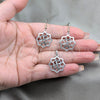 Stainless Steel Earring and Pendant Adult Set, Flower Design, White Polished, Steel Finish, 10.63.0630