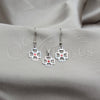 Stainless Steel Earring and Pendant Adult Set, Flower Design, Red Enamel Finish, Steel Finish, 10.63.0636