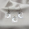 Stainless Steel Earring and Pendant Adult Set, Moon Design, White Enamel Finish, Steel Finish, 10.63.0637