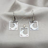 Stainless Steel Earring and Pendant Adult Set, Moon Design, White Enamel Finish, Steel Finish, 10.63.0637
