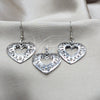 Stainless Steel Earring and Pendant Adult Set, Heart Design, White Polished, Steel Finish, 10.63.0637