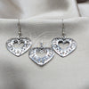 Stainless Steel Earring and Pendant Adult Set, Heart Design, White Polished, Steel Finish, 10.63.0637