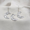 Stainless Steel Earring and Pendant Adult Set, Moon Design, White Polished, Steel Finish, 10.63.0638