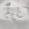 Stainless Steel Earring and Pendant Adult Set, Moon Design, White Polished, Steel Finish, 10.63.0638