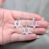 Stainless Steel Earring and Pendant Adult Set, Star Design, Pink Enamel Finish, Steel Finish, 10.63.0643