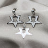 Stainless Steel Earring and Pendant Adult Set, Star Design, White Enamel Finish, Steel Finish, 10.63.0644