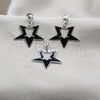 Stainless Steel Earring and Pendant Adult Set, Star Design, Black Enamel Finish, Steel Finish, 10.63.0645