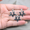 Stainless Steel Earring and Pendant Adult Set, Star Design, Black Enamel Finish, Steel Finish, 10.63.0645