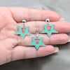 Stainless Steel Earring and Pendant Adult Set, Star Design, Green Enamel Finish, Steel Finish, 10.63.0646