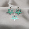 Stainless Steel Earring and Pendant Adult Set, Star Design, Green Enamel Finish, Steel Finish, 10.63.0646