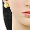 Oro Laminado Stud Earring, Gold Filled Style Flower Design, with Ivory Pearl, Diamond Cutting Finish, Golden Finish, 02.341.0255